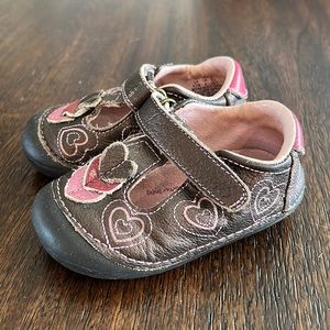 Stride Rite Brown and Pink Heart Baby Girl Shoes